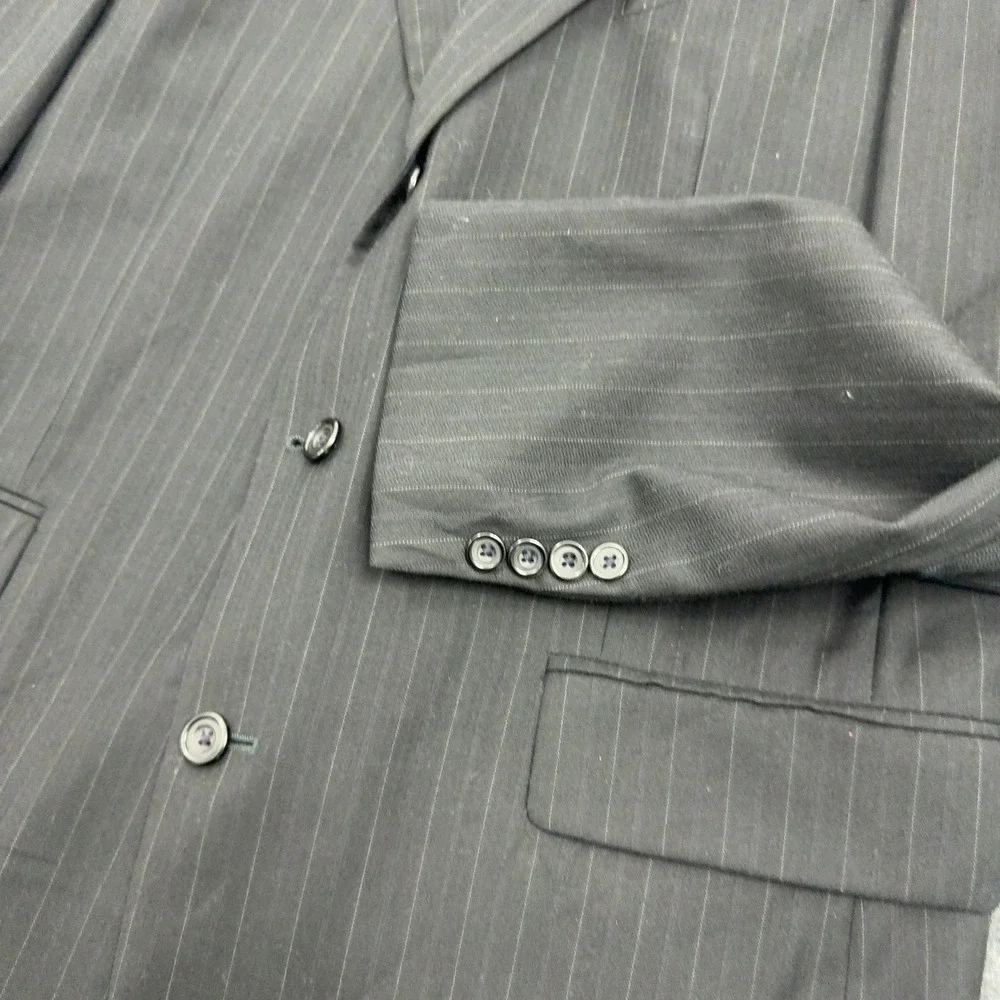 Oscar de la Renta Suit Jacket Mens 44 XL Black Wool Pinstripe 3 Button Classic